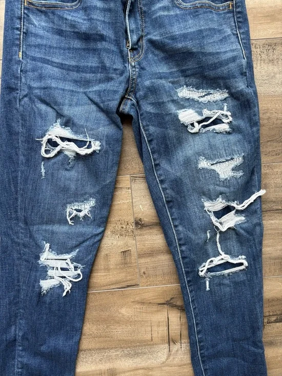 American Eagle Women’s  Dark Blue Distressed Ripped Skinny Jeans Jeggings US 6 - Picture 4 of 7